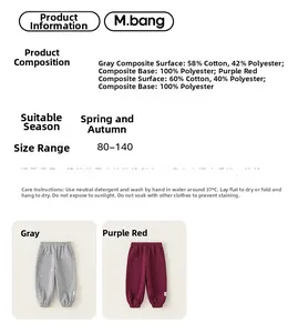 Détail de la composition en coton pour ces pantalons de jogging gris et bordeaux