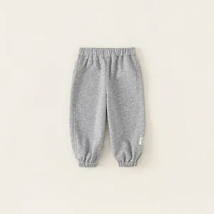 Pantalon de sport gris clair pour enfants avec taille élastique et bords-côtes