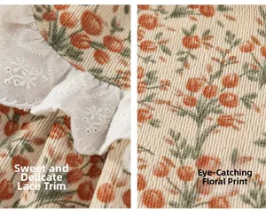 Détail du tissu floral à texture côtelée et dentelle blanche brodée sur le bord