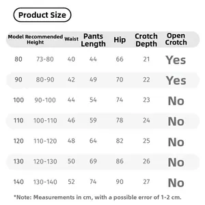 Size chart for girls wide leg denim pants showing height, waist, and length measurements