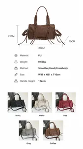 Detailed size specifications for the vintage PU tote bag with tassel accents