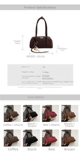 Detailed size specifications and material chart for the vintage PU leather shoulder bag