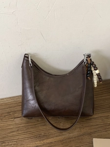 Womens Retro PU Leather Hobo Crossbody Bag Minimalist Half Moon Shoulder Bag With Beaded Charm Elegant Everyday Purse