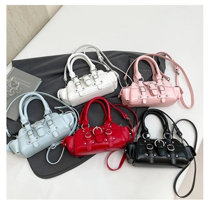 Detailed collection of Y2K style faux leather motor bags in five vibrant colors