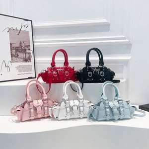Y2K style lacquer leather handbags in five vibrant colors with silver metal hardware
