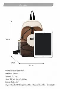 Guide des dimensions détaillé pour le sac à dos léger contrasté beige et marron