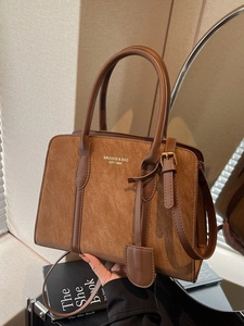 Vintage braune Shopper-Tasche aus Leder mit Doppelgriffen und verstellbarem Riemen