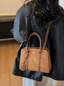 Braune Vintage Wildleder-Einkaufstasche mit Griffen und Schultergurt für Damen