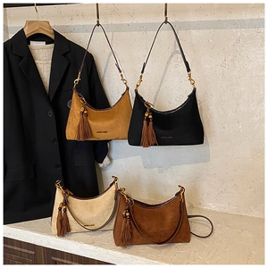 Elegant collection of suede baguette shoulder bags in four versatile autumn colors