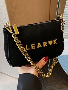 Vintage Frosted PU Suede Crossbody Bag For Women Fashion Gold Chain Shoulder Bag Letter Heart Decor Small Square Handbag