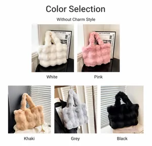 Borse tote in peluche in cinque colori con trama a scacchi e grande capacità