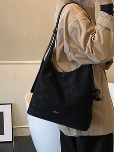 Sac cabas vintage en cuir noir craquelé avec bretelles fines et grande capacité