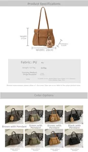 Vue détaillée des dimensions du cabas vintage en PU et texture cuir marron