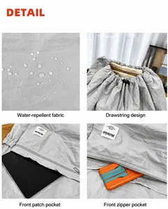 Détails du tissu en nylon hydrofuge et du système de fermeture par cordon