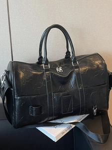 Borsa da Viaggio in Pelle PU di Grande Capacità da Donna Borsa da Fitness Piegghettata alla Moda Casual Con Tracolla