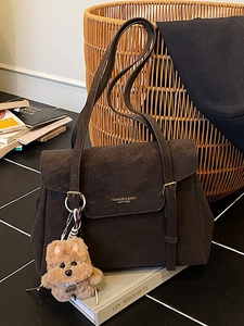 Sac Cabas Vintage en Cuir PU pour Femmes Sac à Épaule de Grande Capacité Avec Pendentif Chien en Peluche Sac à Main Bureau