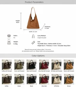 Detailed dimension chart for large PU leather hobo tote showing size and strap length