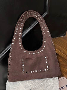 Vintage Nieten Suede Tote Bag Für Damen Große Kapazität Schultertasche Bohemian Motorrad Stil Hobo Tasche Alltag Pendler Handtasche