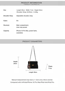 Größentabelle für Vintage Matte PU Shopper mit Maßen 30x11x20cm und Tascheninnenstruktur
