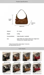 Tableau des tailles du grand sac cabas en suède avec dimensions et options de couleurs