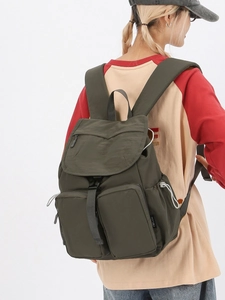 Mochila de nailon verde oliva para mujer con cordón ajustable y gran capacidad