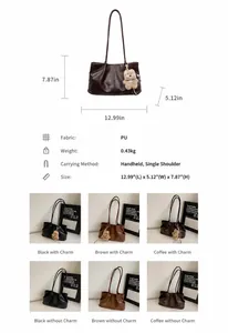 Detaillierte Größenangaben und Farbauswahl für die Retro PU-Leder Einkaufstasche in drei Farben