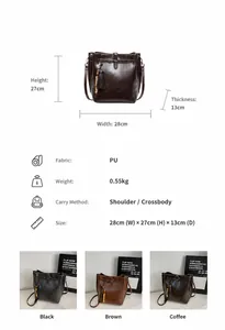 Detaillierte Größentabelle für Retro-Beuteltasche aus PU-Leder mit Abmessungen
