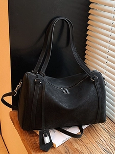 Vintage Large Capacity Boston Tote Bag Women Matte PU Leather Crossbody Shoulder Bag With Lock Pendant Commuting Handbag