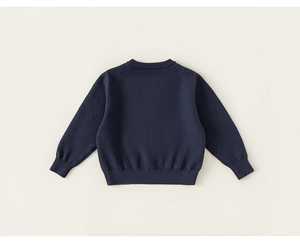 Vue arrière à plat du pull en tricot bleu marine pour garçons avec texture côtelée