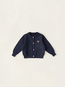 Cardigan en Tricot pour Garçons Style Académie Bleu Marine Pull Souple en Acrylique Avec Boutons Dorés et Badge Brodé pour Enfants