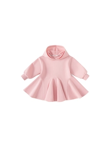 Robe à capuche rose à manches longues pour filles avec ourlet à volants et design épuré