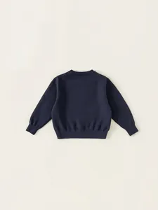Pull en maille bleu marine pour garçon avec bords-côtes vue de dos à plat