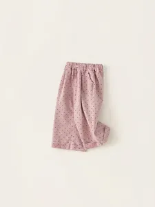 Girls vintage pink polka dot straight trousers with elastic waist and cuffed hems