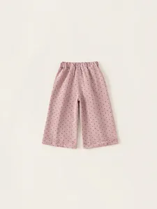 Pink polka dot wide leg straight trousers for girls with comfortable elastic waistband