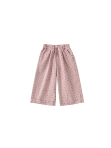 Pink polka dot wide-leg trousers for girls with elastic waist and casual loose fit style