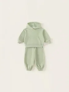 Mint green toddler hooded sweatshirt and jogger pants set in soft cotton fabric