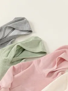 Toddler hooded sweatsuit set in grey green pink and beige soft ribbed knit fabric