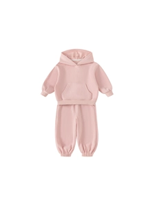 Pink hooded sweatshirt and jogger pants two-piece cotton sportswear set for children
