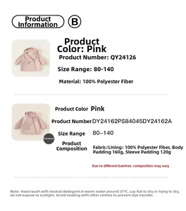 Detailed comparison of pink hooded jackets showing 100% polyester fabric and lining