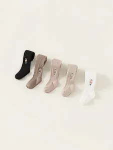 Baby Girl Ribbed Knit Cotton Tights Spring Autumn Toddler Bear Embroidery Leggings Comfortable Infant Footed Stockings