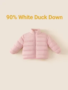 Doudoune légère rose pour enfants avec 90% de duvet de canard blanc et un col montant