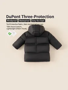 Lange schwarze Winterdaunenjacke für Mädchen mit 85 % Daunenanteil und wasserdicht