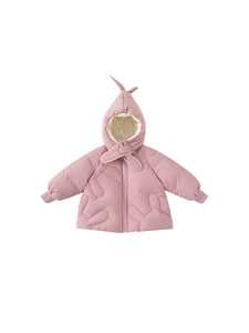 Roze donsjas met capuchon voor meisjes met konijnenoren en warm gewatteerd patroon