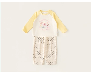 Detail von Mädchen Oberteil mit Raglanärmeln, Dessert-Print und schwarzer Polka-Dot Hose