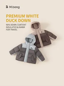 Doudoune à Capuche Fille Hiver Chaud Épaissi Couleur Contrastée Impression de Lettres Polyester Duvet de Canard Blanc Enfant