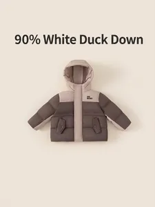 Girls thickened hooded down jacket with 90% white duck down in contrast colors