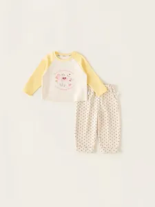 Kinder Mädchen Lässige Kleidung Raglan Langarm Cartoon Druck Top Und Punktiert Hose Weiche Baumwolle Frühling Herbst Outfit
