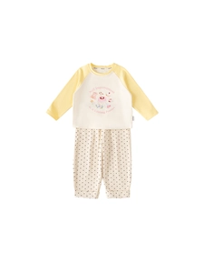 Zweiteiliges Kinder-Hausanzug-Set aus Baumwolle mit Bären-Print und gepunkteter Hose