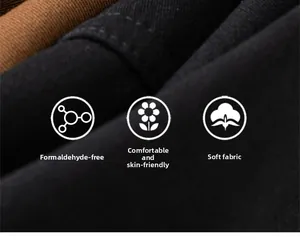 Nahaufnahme von weichem Frachthosenstoff in Schwarz und Braun, hautfreundlich und schadstofffrei