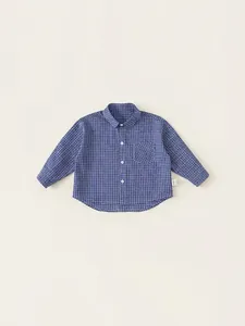 Boys Casual Plaid Striped Long Sleeve Shirt Korean Style Children Lapel Button Down Top For Spring Autumn Kids Wear